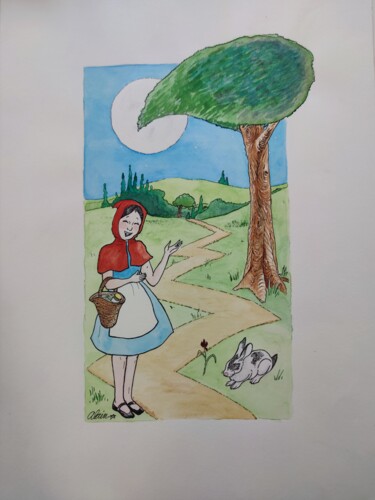 Painting titled "Caperucita Roja" by Alain Garcia De Navarrete, Original Artwork, Watercolor