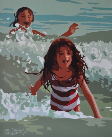 Peinture intitulée "la baignade" par Alain Grisel, Œuvre d'art originale, Huile