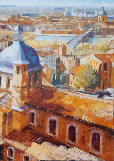 Painting titled "HAUT TOULOUSE 5" by Alain Muller, Original Artwork, Oil Mounted on Wood Stretcher frame