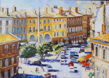 Painting titled "Haut Toulouse n°7" by Alain Muller, Original Artwork, Oil Mounted on Wood Stretcher frame