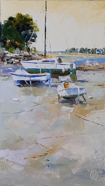 Painting titled "barques" by Alain Muller, Original Artwork, Oil
