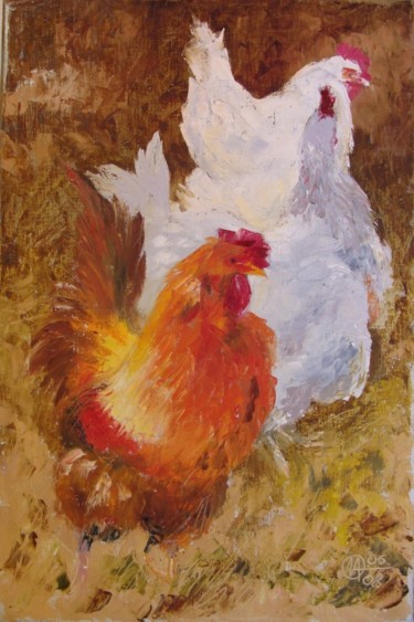 Pintura titulada "poules" por Alain Muller, Obra de arte original