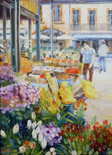 Peinture intitulée "marché des Carmes" par Alain Muller, Œuvre d'art originale, Huile
