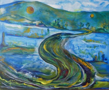 Painting titled "la route" by Alain Quillon, Original Artwork, Acrylic