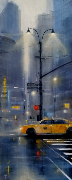 Painting titled "Manhattan Mist" by Alan Harris, Original Artwork, Acrylic