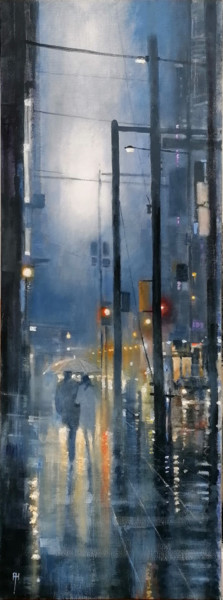 Pittura intitolato "Urban Nocturne" da Alan Harris, Opera d'arte originale, Acrilico