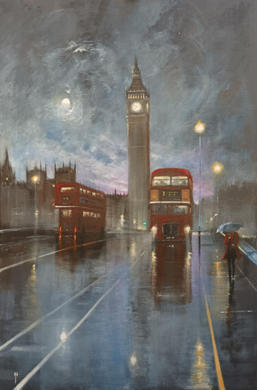 Painting titled "London Nights..Home…" by Alan Harris, Original Artwork, Acrylic