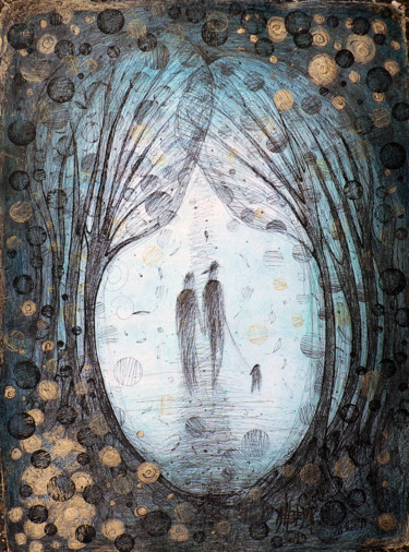 Drawing titled "La forêt enchantée" by Albena Vatcheva, Original Artwork, Ink Mounted on Plexiglass