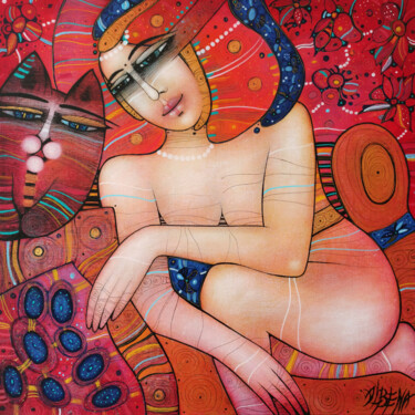 Painting titled "Chez soi" by Albena Vatcheva, Original Artwork, Oil Mounted on Wood Stretcher frame