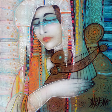 제목이 "Cinq lignes du rêve"인 미술작품 Albena Vatcheva로, 원작, 기름 나무 들것 프레임에 장착됨