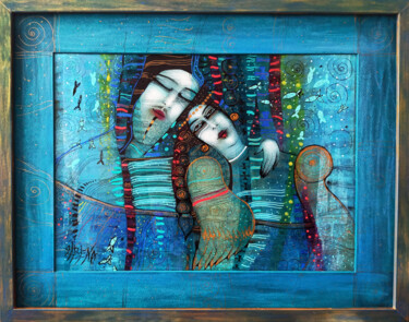 Painting titled "L'océan - et nous" by Albena Vatcheva, Original Artwork, Oil Mounted on Wood Panel