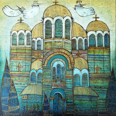 Painting titled "Souvenirs de Sofia…" by Albena Vatcheva, Original Artwork, Oil Mounted on Wood Stretcher frame