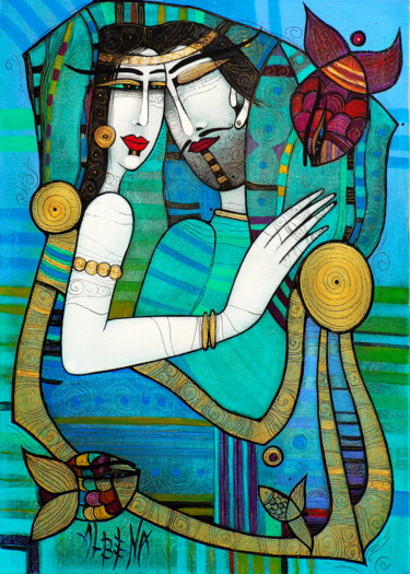 Pintura intitulada "LOVE BOAT 50x70" por Albena Vatcheva, Obras de arte originais, Óleo Montado em Armação em madeira