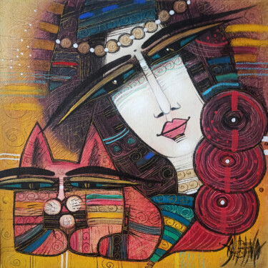 Картина под названием "Mon ami le chat" - Albena Vatcheva, Подлинное произведение искусства, Масло Установлен на Деревянная…