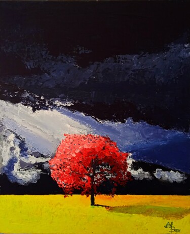 제목이 "L'arbre Rouge"인 미술작품 Alber로, 원작, 아크릴 나무 들것 프레임에 장착됨