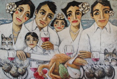 Pintura titulada "Domingo junto al ma…" por Albert Cruells, Obra de arte original, Oleo Montado en Bastidor de camilla de ma…