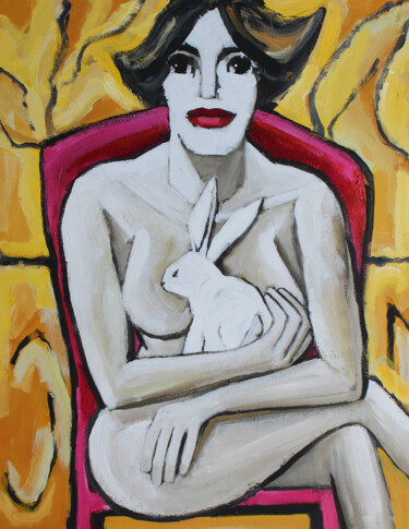 Painting titled "Desnudo en campo de…" by Albert Cruells, Original Artwork, Acrylic Mounted on Wood Stretcher frame