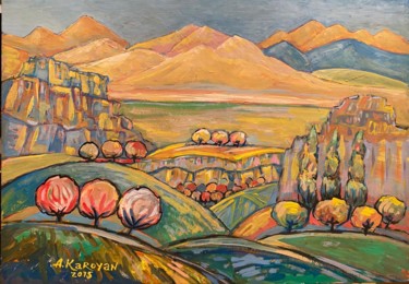 Pintura intitulada "Dance of Mountains" por Albert Karoyan, Obras de arte originais, Guache