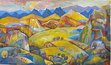 Pintura titulada "Mountains' Sunrise" por Albert Karoyan, Obra de arte original, Gouache