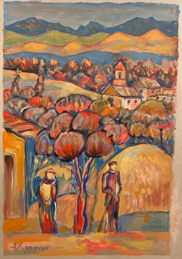 "The Village Guards" başlıklı Tablo Albert Karoyan tarafından, Orijinal sanat, Guaş boya