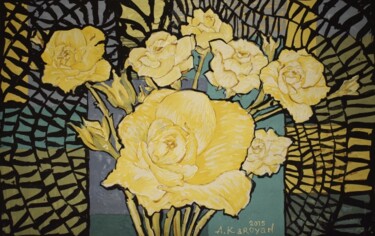 Schilderij getiteld "Yellow Roses" door Albert Karoyan, Origineel Kunstwerk, Gouache