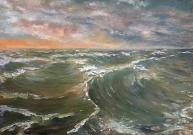 Painting titled "The Wave" by Albert Safiullin, Original Artwork, Oil