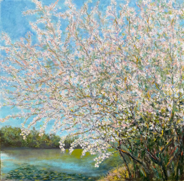 Painting titled "The Blooming Cherry" by Albert Safiullin, Original Artwork, Oil