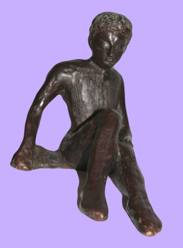 Sculptuur getiteld "Ragazzo seduto" door Albertini, Origineel Kunstwerk, Bronzen