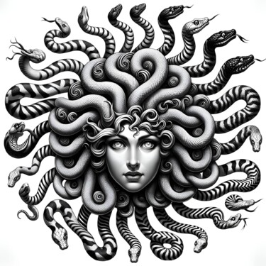 Digitale Kunst getiteld "Medusa: Whirls of C…" door Alberto Capitani, Origineel Kunstwerk, AI gegenereerde afbeelding