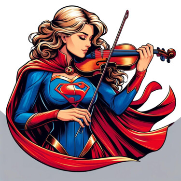 Artes digitais intitulada "Supergirl playing v…" por Alberto Capitani, Obras de arte originais, Imagem gerada por IA