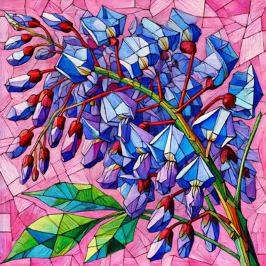 Digitale Kunst getiteld "Geometric Cubist Bl…" door Alberto Capitani, Origineel Kunstwerk, AI gegenereerde afbeelding