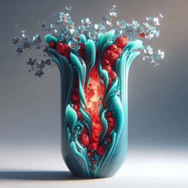 Artes digitais intitulada "Turquoise Vase with…" por Alberto Capitani, Obras de arte originais, Imagem gerada por IA