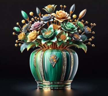 Digital Arts titled "Malachite Vase with…" by Alberto Capitani, Original Artwork, AI generated image