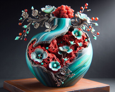 Arte digitale intitolato "Vase with Red Lava…" da Alberto Capitani, Opera d'arte originale, Immagine generata dall'IA