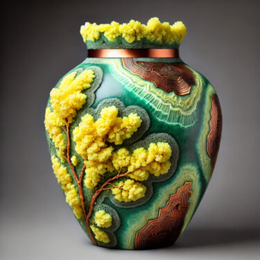 Digital Arts titled "Vase with Yellow Fo…" by Alberto Capitani, Original Artwork, AI generated image