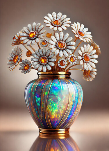 Digital Arts titled "Daisy Vase with Amb…" by Alberto Capitani, Original Artwork, AI generated image