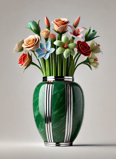 Digital Arts titled "Green Jade Vase wit…" by Alberto Capitani, Original Artwork, AI generated image