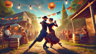 Digital Arts titled "Tango in the Golden…" by Alberto Capitani, Original Artwork, AI generated image