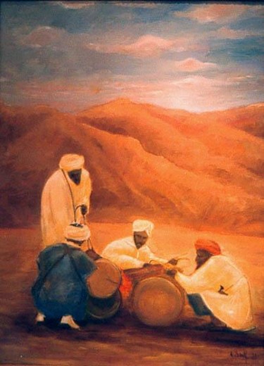 Painting titled "musiciens sud maroc…" by Alberto Bertti, Original Artwork, Oil