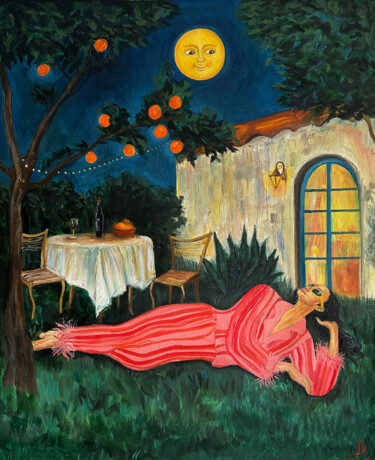 Malarstwo zatytułowany „Moonbath” autorstwa Albina Ayhan, Oryginalna praca, Olej