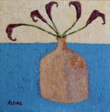 Schilderij getiteld "Purple flowers" door Albina Urbanek, Origineel Kunstwerk, Acryl