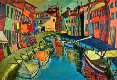 Schilderij getiteld "Colors of Burano (I…" door Albina Urbanek, Origineel Kunstwerk, Olie