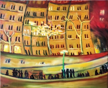 Malerei mit dem Titel "Excursion en Bateau…" von Albina Urbanek, Original-Kunstwerk, Öl