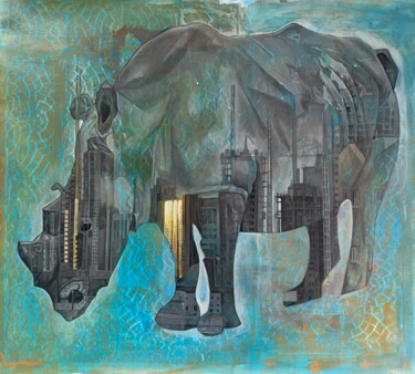 Malerei mit dem Titel "Endangered City" von Alcides P. Toledo, Original-Kunstwerk, Acryl