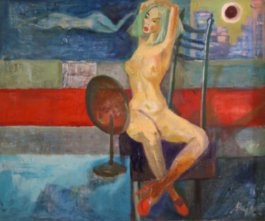 Painting titled "Poranna toaleta" by Aldona Zając, Original Artwork, Oil Mounted on Wood Stretcher frame