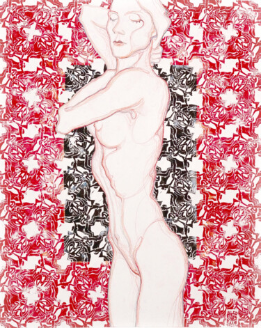 Disegno intitolato "Figurative nude wom…" da Alek Tretiak, Opera d'arte originale, Matite colorate