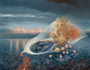 Pintura intitulada "Surrealistic blue l…" por Alek Tretiak, Obras de arte originais, Óleo