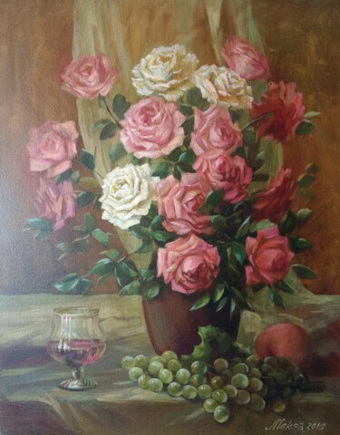 Malerei mit dem Titel "Wine and roses." von Aleksa Assembler, Original-Kunstwerk, Öl