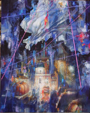 Pintura intitulada "Night on the town." por Dobrodiy Alexandr, Obras de arte originais, Óleo Montado em Armação em madeira