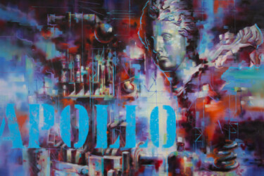 Painting titled "Apollo flight" by Dobrodiy Alexandr, Original Artwork, Oil Mounted on Wood Stretcher frame
